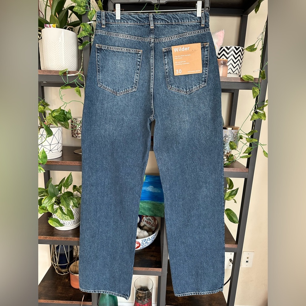 New Reformation women’s Wilder Blue High-Rise Wide-Leg Jeans NWT, Size 30 - Picture 2 of 5